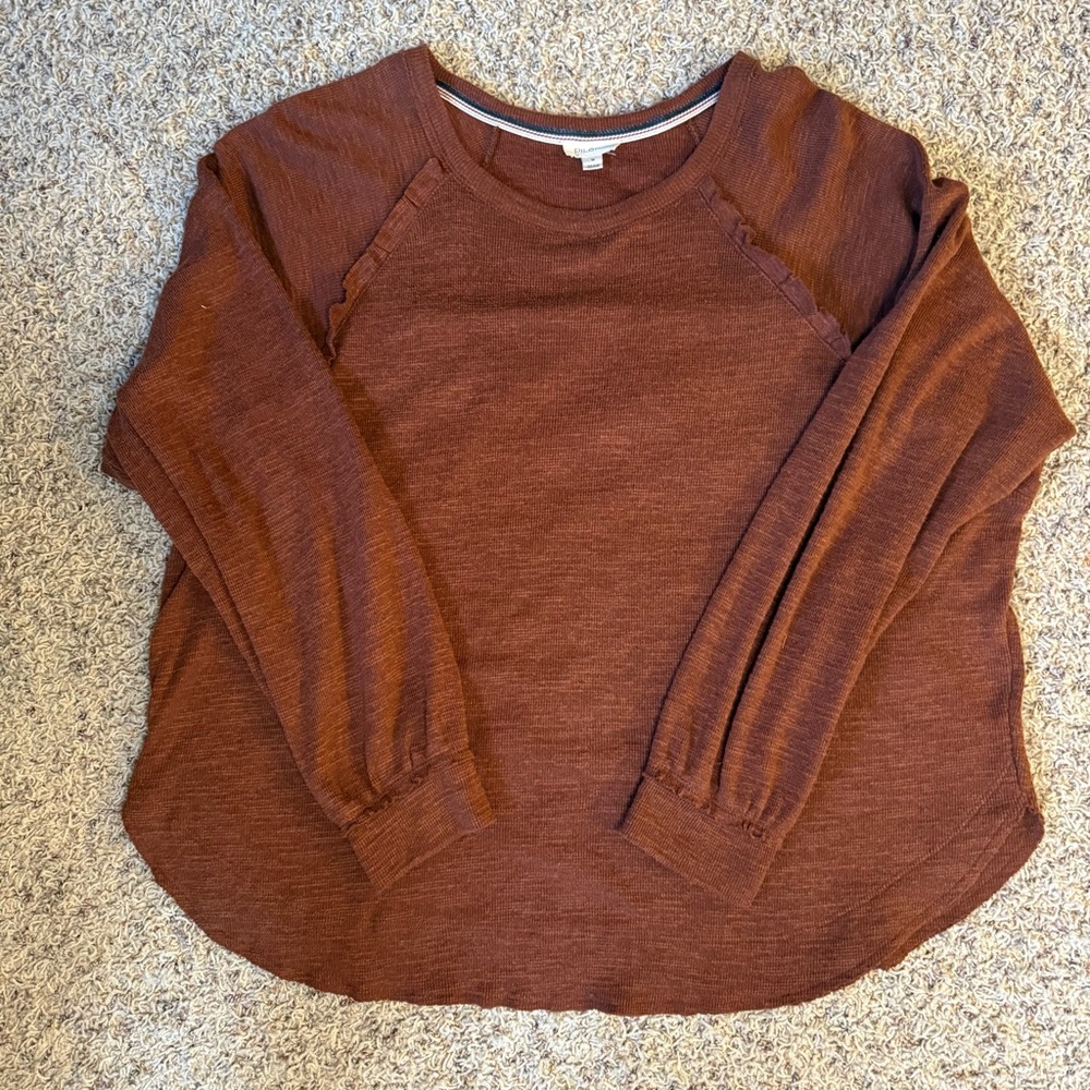 Anthropologie Pilcro Ruffled Raglan Thermal Top Rust Orange size Medium - Picture 10 of 10